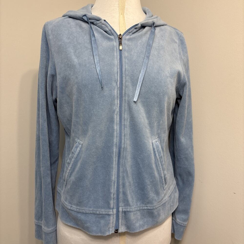 Baby Blue Velour Y2K Style Zip Hoodie Softcore Juicy Style Tracksuit Top Lg
